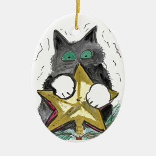 Ornement Ovale En Céramique Kitty est au sommet de l'arbre de Noël
