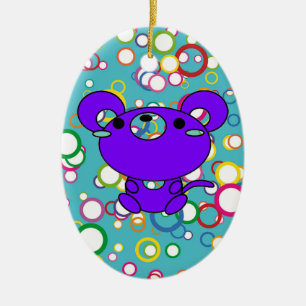 Ornement Ovale En Céramique Kittys de couleur sur les cercles Ornament