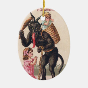 Ornement Ovale En Céramique Krampus Filles bienveillantes Noël Vintage