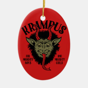 Ornement Ovale En Céramique Krampus font face à vilain