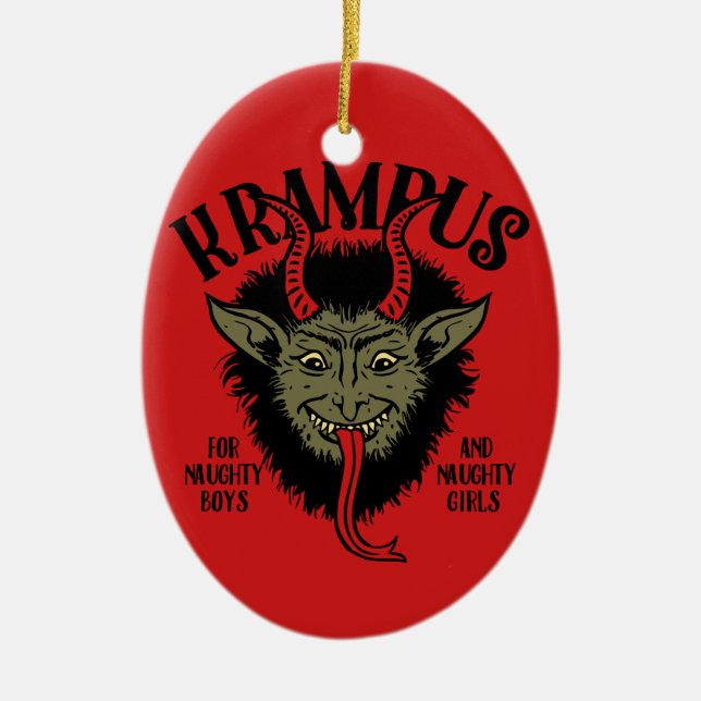 Ornement Ovale En Céramique Krampus font face à vilain (Devant)