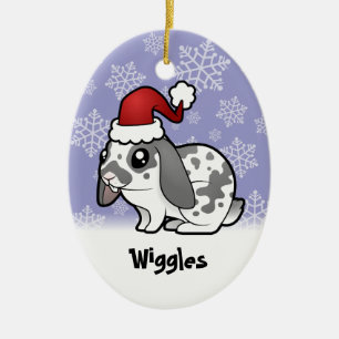 Ornement Ovale En Céramique Lapin de Noël (oreilles tombantes, poil lisse)