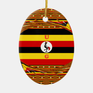 Ornement Ovale En Céramique L'Art Vibrant Ouganda Inspiré Du Drapeau