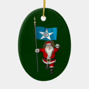 Ornement Ovale En Céramique Le Père Noël Avec L'Enseigne De Houston
