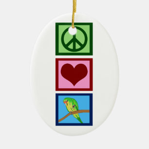 Ornement Ovale En Céramique Les perroquets de Peace Love