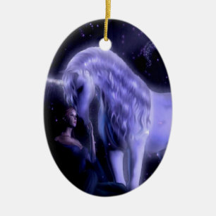 Ornement Ovale En Céramique Licorne abstraite de fée de Puple d'imaginaire
