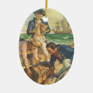 Ornement Ovale En Céramique L'île au trésor, pirates de contes de fées vintage