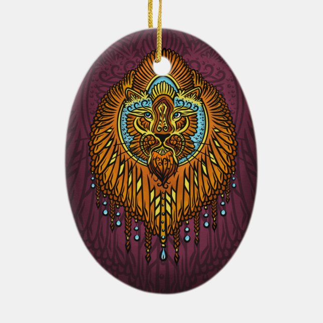 Ornement Ovale En Céramique Lion Regal Spirit | La Rue Mandala Tribale Ornée (Dos)