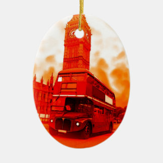 Ornement Ovale En Céramique Londres Red Bus & Big Ben