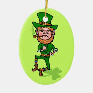Ornement Ovale En Céramique Lutin irlandais chanceux fâché drôle