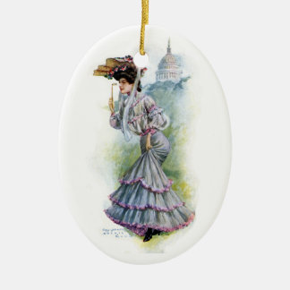 Ornement Ovale En Céramique Madame victorienne dans la robe de lavande