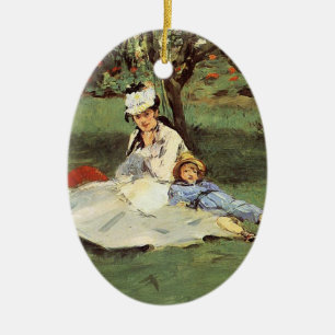 Ornement Ovale En Céramique Manet Impressionniste Français Famille Jardin Pein