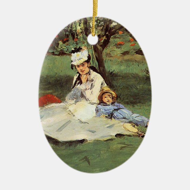 Ornement Ovale En Céramique Manet Impressionniste Français Famille Jardin Pein (Devant)