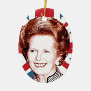 ORNEMENT OVALE EN CÉRAMIQUE MARGARET THATCHER UNION JACK