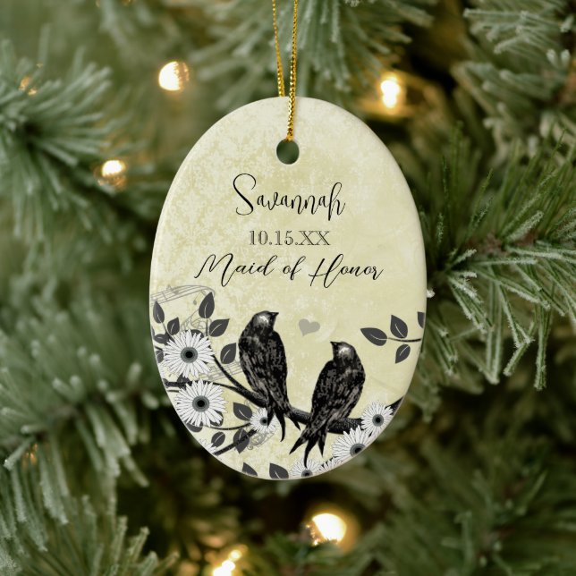 Ornement Ovale En Céramique Mariage Inséparable forestier enchanté (Arbre)