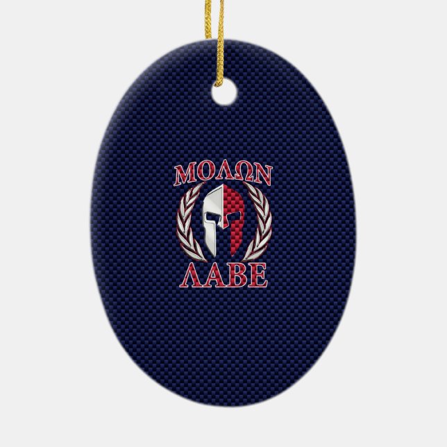 Ornement Ovale En Céramique Molon Labe Spartan Warrior Carbon Fiber Chrome (Dos)
