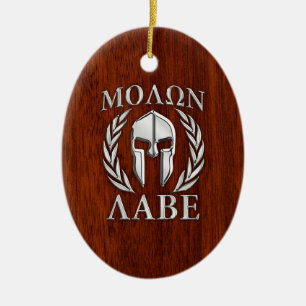 Ornement Ovale En Céramique Molon Labe Spartan Warrior Laurels Mahogany Imprim