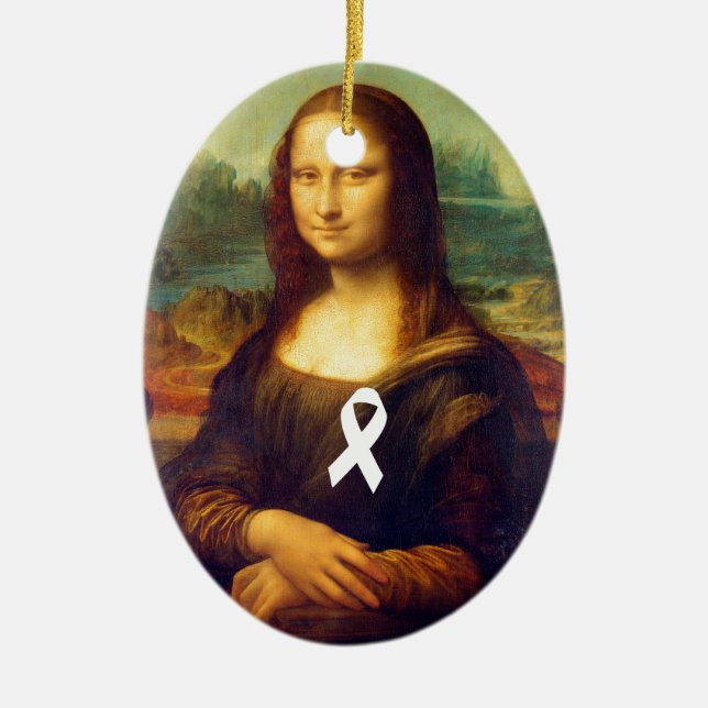 Ornement Ovale En Céramique Mona Lisa Au Ruban Blanc (Devant)