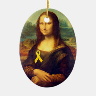 Ornement Ovale En Céramique Mona Lisa Au Ruban Jaune