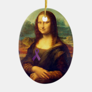 Ornement Ovale En Céramique Mona Lisa Au Ruban Violet