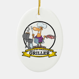 ORNEMENT OVALE EN CÉRAMIQUE MONDE LE PLUS GRAND GRILLER HOMME CARTOON