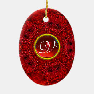 ORNEMENT OVALE EN CÉRAMIQUE MONOGRAMME ROUGE DAHLIA RUBY