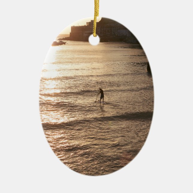 Ornement Ovale En Céramique Montez le coucher de soleil de paddle San Sebastia (Devant)