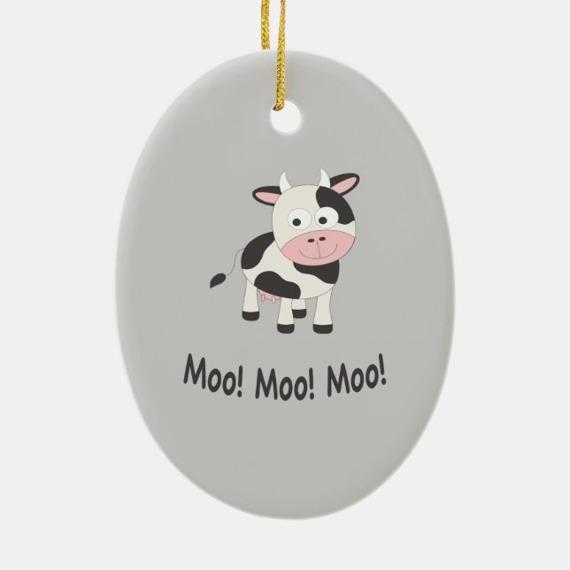 Ornement Ovale En Céramique Moo Moo Moo Cute Cartoon Vache (Dos)