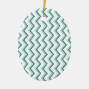 Ornement Ovale En Céramique Motif Chevron ZigZag dans Mint Green