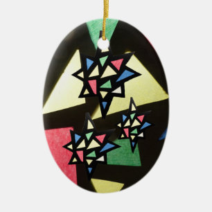 Ornement Ovale En Céramique Motif en verre tendu avec 3 étoiles Ornament ovale
