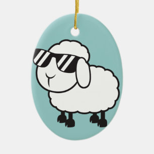 Ornement Ovale En Céramique Moutons blancs dans la bande dessinée de lunettes