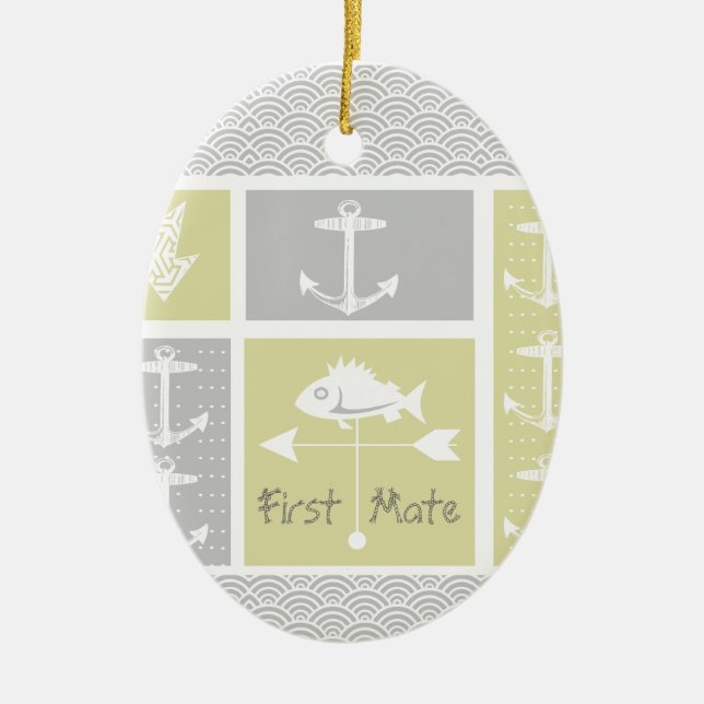 Ornement Ovale En Céramique Nautical Yellow and Gray Anchor Fish Weather Vane (Devant)