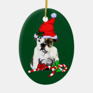 Ornement Ovale En Céramique Noël anglais de bouledogue