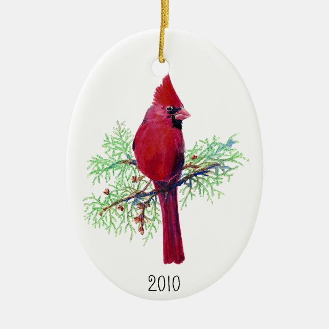 Ornement Ovale En Céramique Noël Cardinal Photo Ornament à la Personnaliser (Devant)