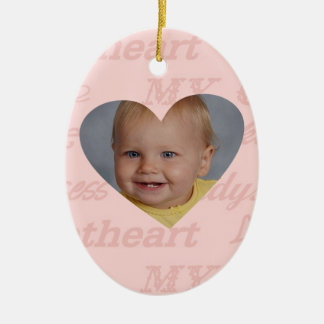 Ornement Ovale En Céramique Noël de Babys de fille de Daddys premier