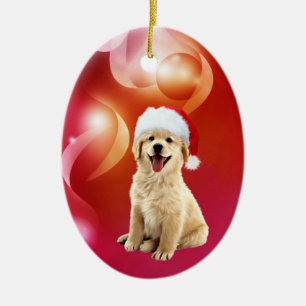 Ornement Ovale En Céramique Noël de chiot de golden retriever