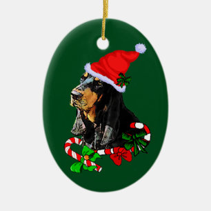 Ornement Ovale En Céramique Noël noir et bronzage de Coonhound
