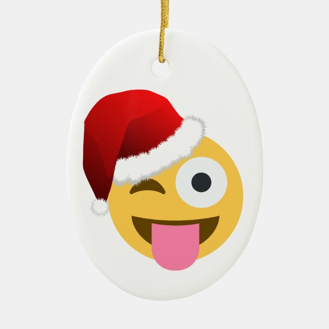 Ornement Ovale En Céramique noël santa claus winking emoji (Devant)