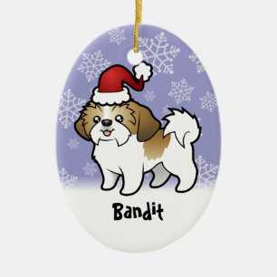 Ornement Ovale En Céramique Noël Shih Tzu (chiot coupé) (ajoutez le nom
