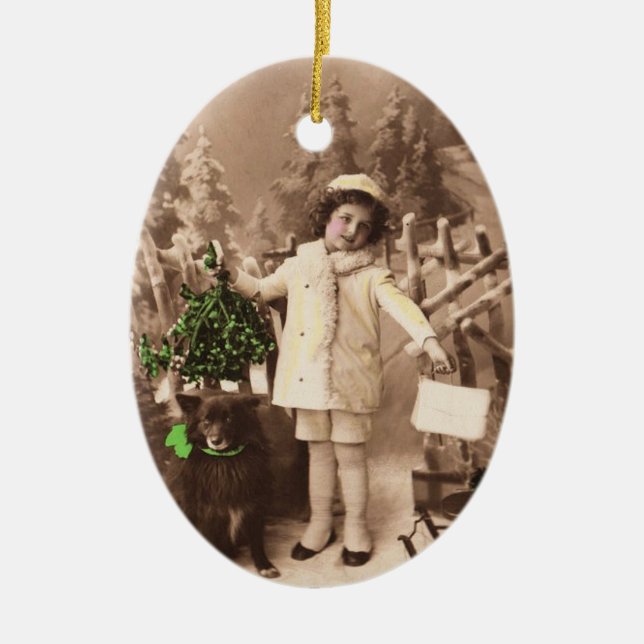 Ornement Ovale En Céramique Noël vintage (Devant)