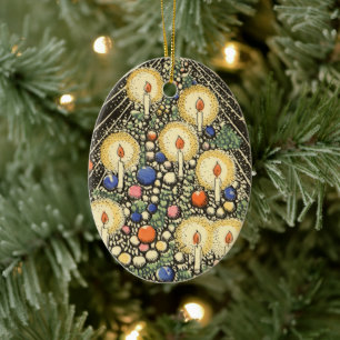 Ornement Ovale En Céramique Noël vintage, arbre aux bougies et étoile
