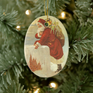 Ornement Ovale En Céramique Noël Vintage Père Noël victorien à Chimney