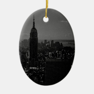 Ornement Ovale En Céramique Noir blanc New York