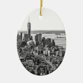 Ornement Ovale En Céramique Noir blanc New York City Skyline