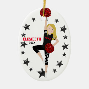 Ornement Ovale En Céramique Noir blond et rouge de fille de Pom de danse