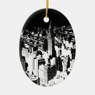 Ornement Ovale En Céramique Noir et blanc New York