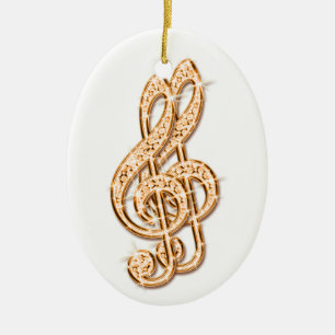 Ornement Ovale En Céramique Notes de musique diamant étincelantes Orange Glitz