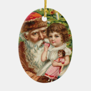 Ornement Ovale En Céramique _ornament vintage_santa_old_christmas_oval