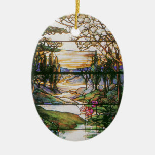 Ornement Ovale En Céramique Ornement de nature en verre souillé de Tiffany