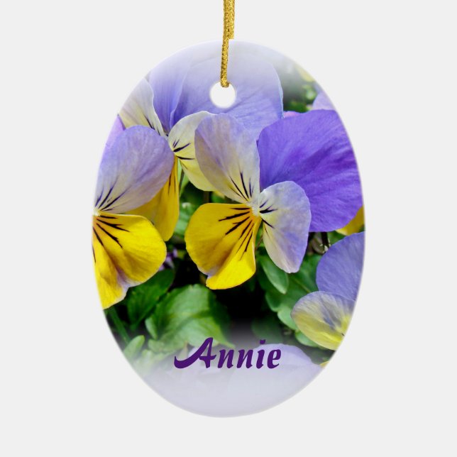 Ornement Ovale En Céramique Pansies - pourpre et jaune (Devant)